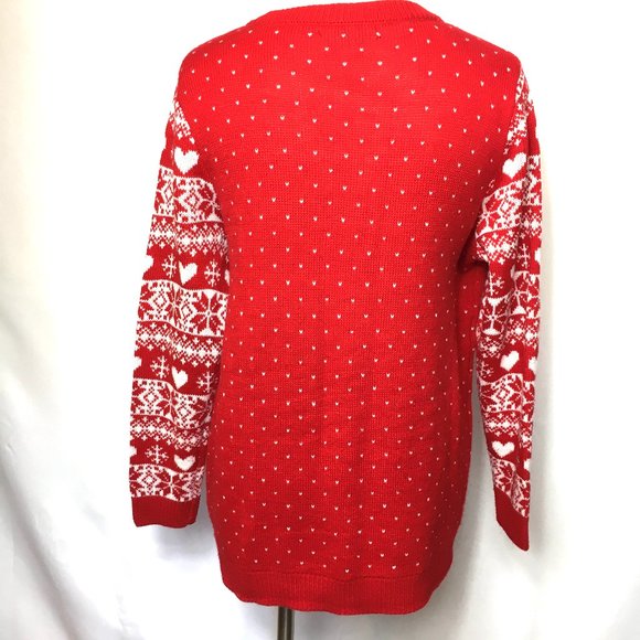Ugly Christmas Sweater Red knit w/ Reindeer by Absolutely Famous EUC - Picture 7 of 12